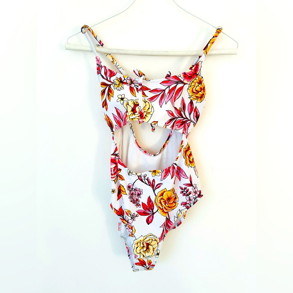 Floral Bathing Suit One Piece Pink Yellow White